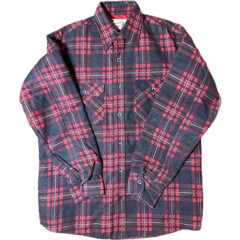 Deadstock Vintage 70s FieldMaster Plaid Flannel Shirt Red Quilted Lining Sears